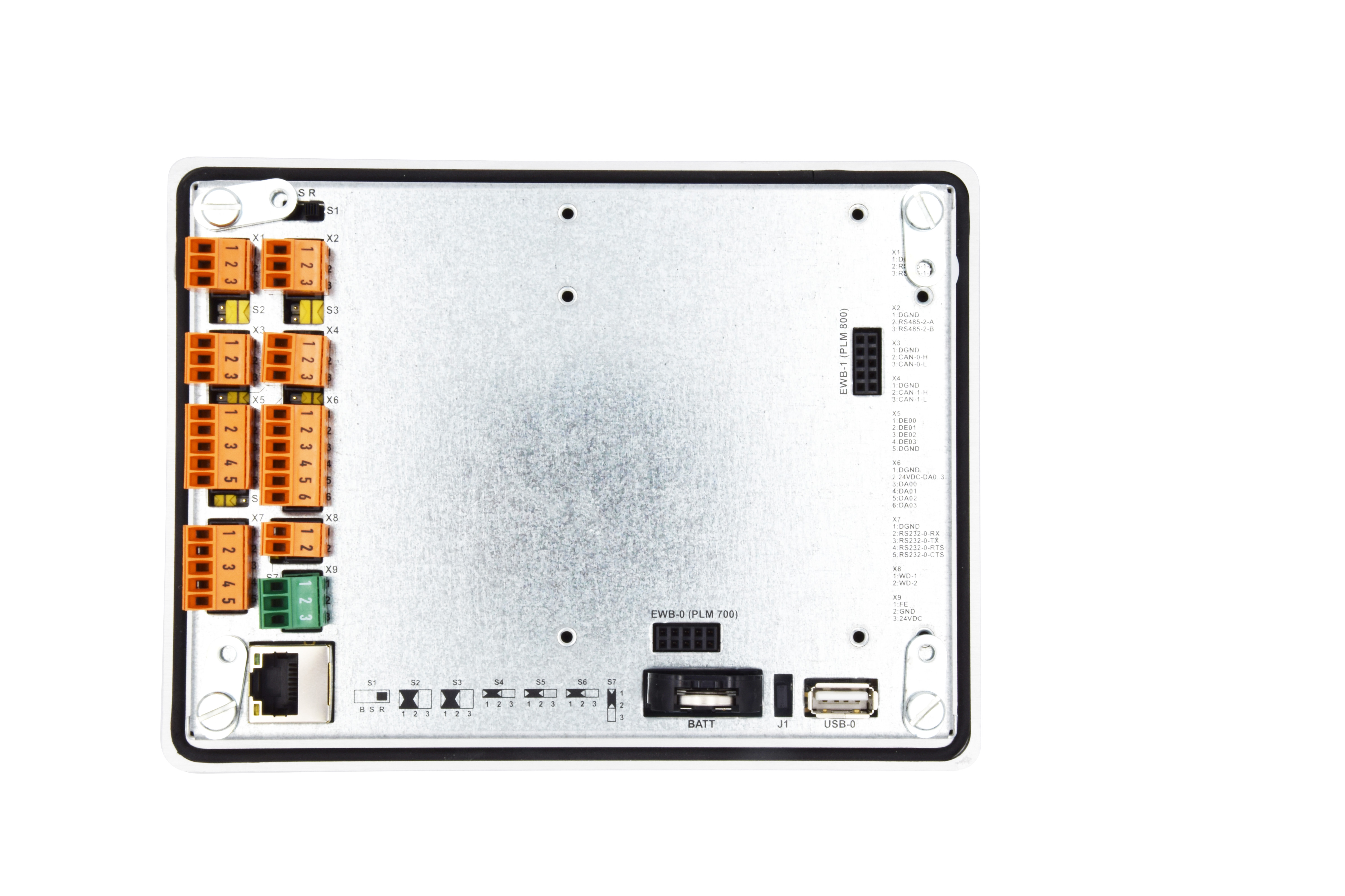 NeoTecMaster 7 Zoll 8-Kanal Controller Rückseite, Anschlüsse für Modbus RTU, RS232 und 4-20 mA, Montage im Schaltschrank möglich