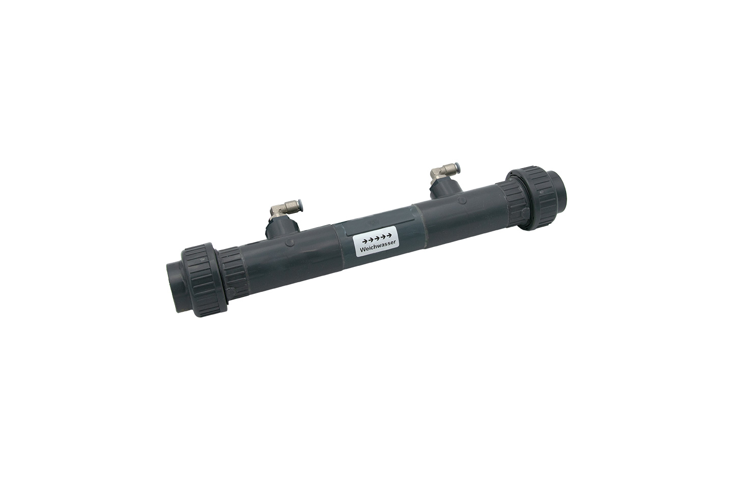 Flow regulator DN 15, 1/2" Durchflussregler DN 15, 1/2", Gesamtansicht mit Anschlussgewinde, passend für Softmaster RS