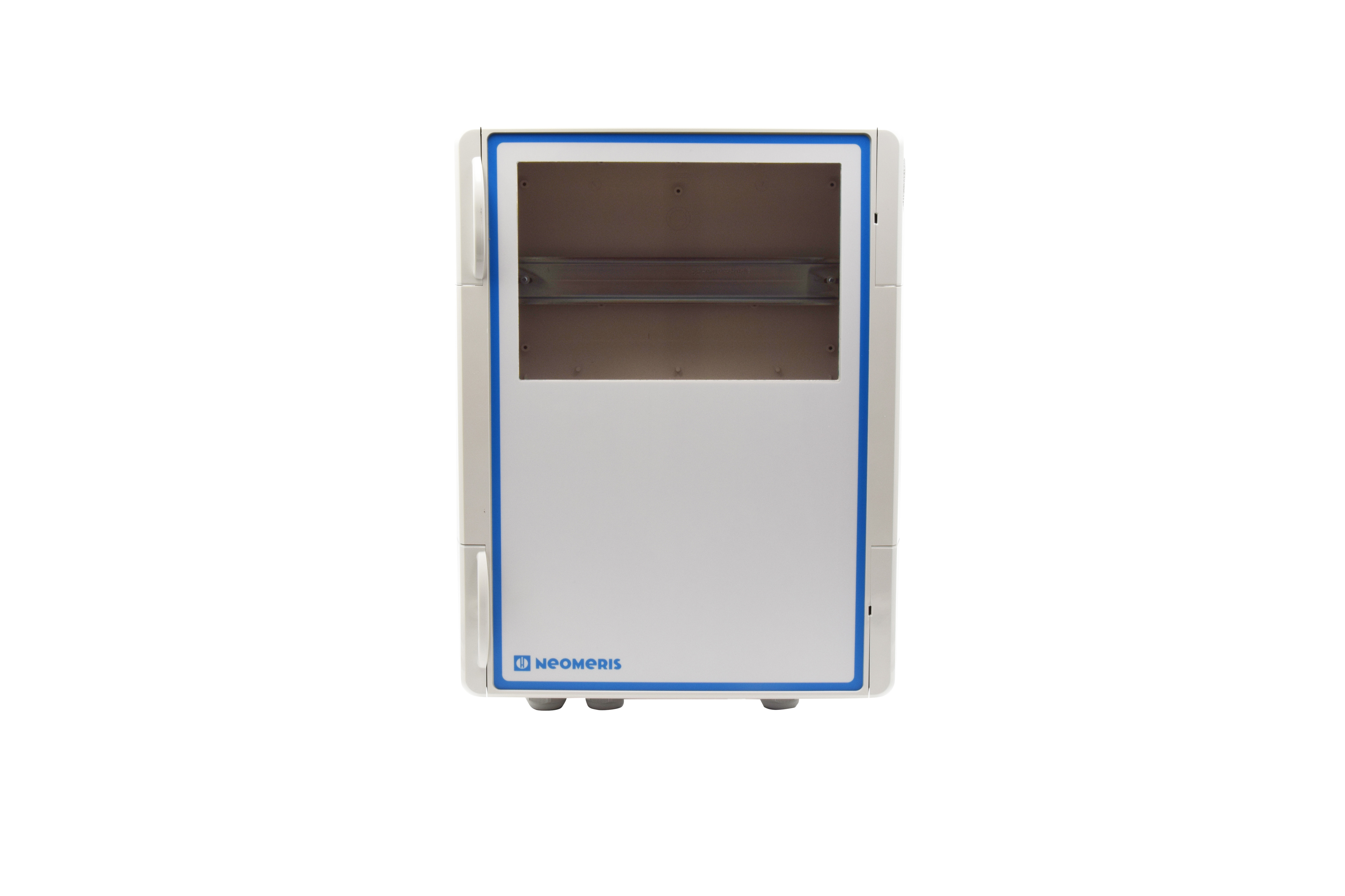 NeoTecMaster Gehäuse IP66 7 Zoll Display Frontansicht, lichtgrau, robustes Schutzgehäuse IP66