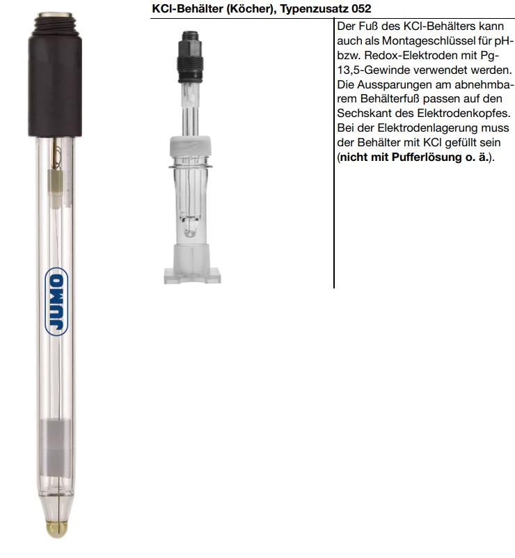 JUMO ecoLine Glasschaft pH Elektrode mit KCL- Behälter, S8 Pg13,5 Schraubkopf