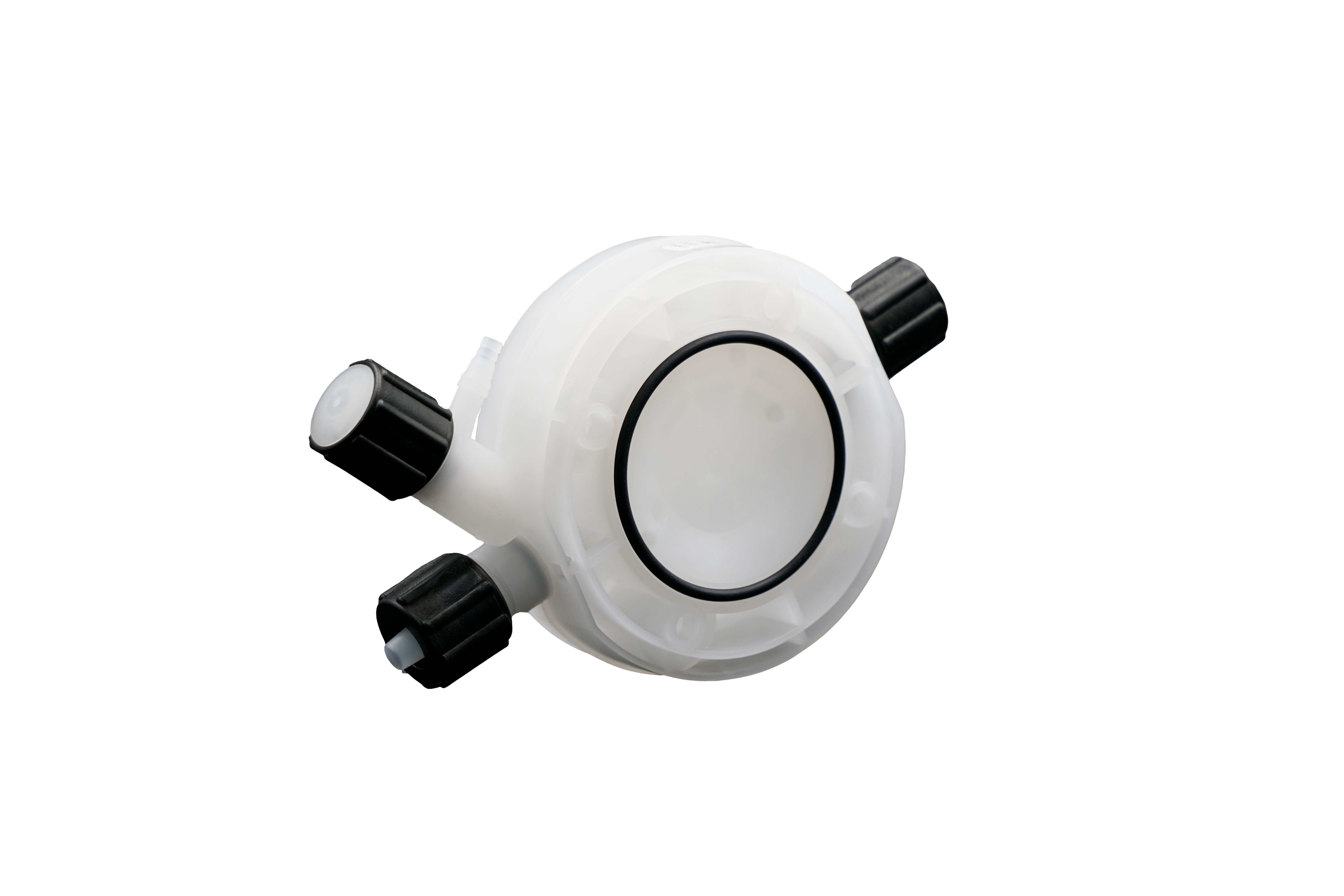 seitliche Ansicht emec K-Plus Serviceset M, PVDF Pumpenkopf, Viton Dichtung, PTFE Membrane