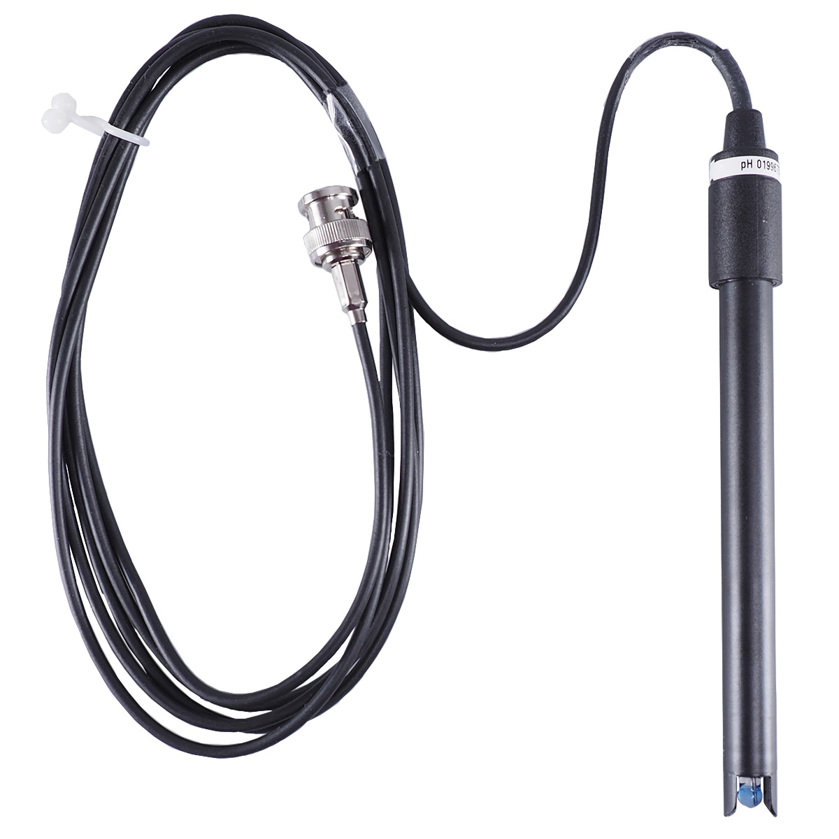 JUMO BlackLine pH plastic shaft electrode with salt reservoir, 2 meter fixed cable without thread with BNC connection and fixed protection cage JUMO BlackLine pH-Elektrode mit Salzvorlage, 120 mm Einbaulänge, Keramik-Diaphragma