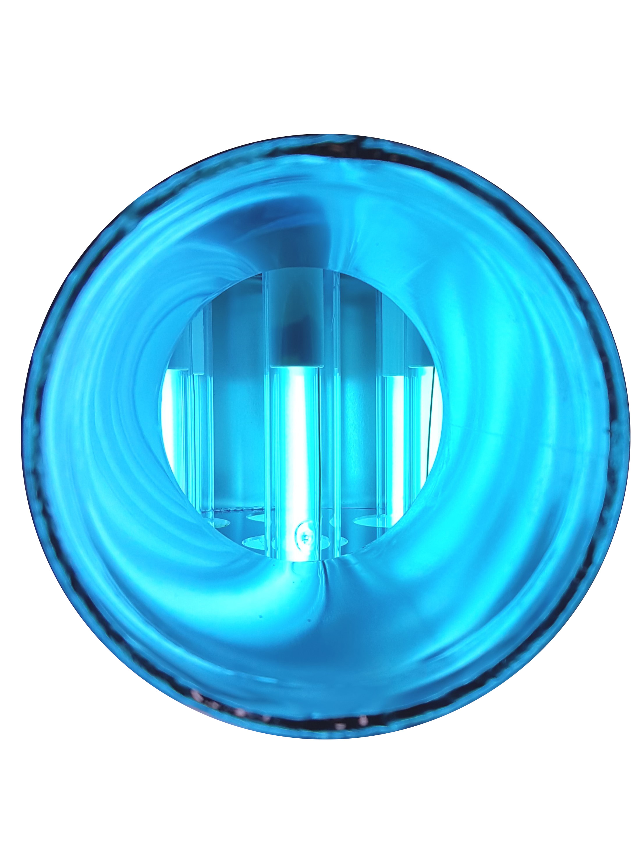 UVprofessional Pool Mitteldruckstrahler Nahaufnahme, leuchtendes UV-C Licht im Quarz-tauchrohr, UV-Lampe für Schwimmbadwasser, Mitteldruck UV-Technologie, Desinfektions-technik mit UV-Überwachungssystem