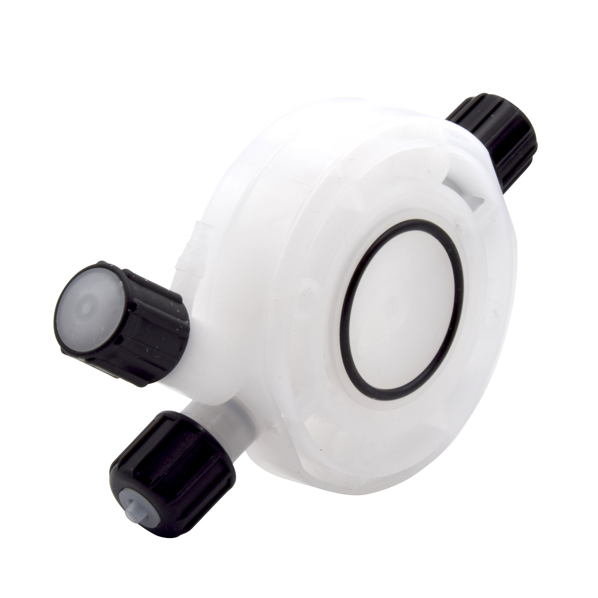 emec PRISMA Serviceset I, seitliche Darstellung des Pumpenkopfs mit Viton Dichtung und PTFE Membrane
