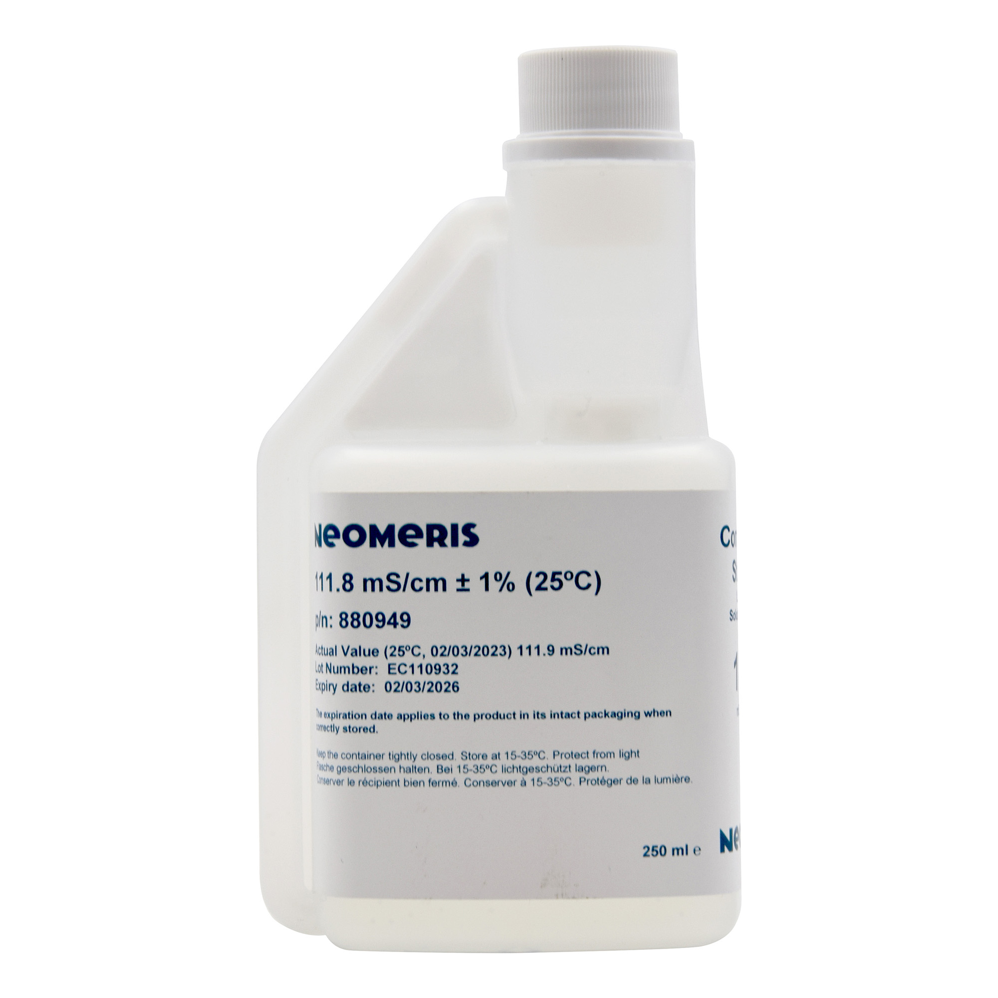 Neomeris conductivity calibration solution Leitfähigkeitskalibrierlösung Flasche stehend, Hygieneverschluss mit Dosieröffnung, 500ml