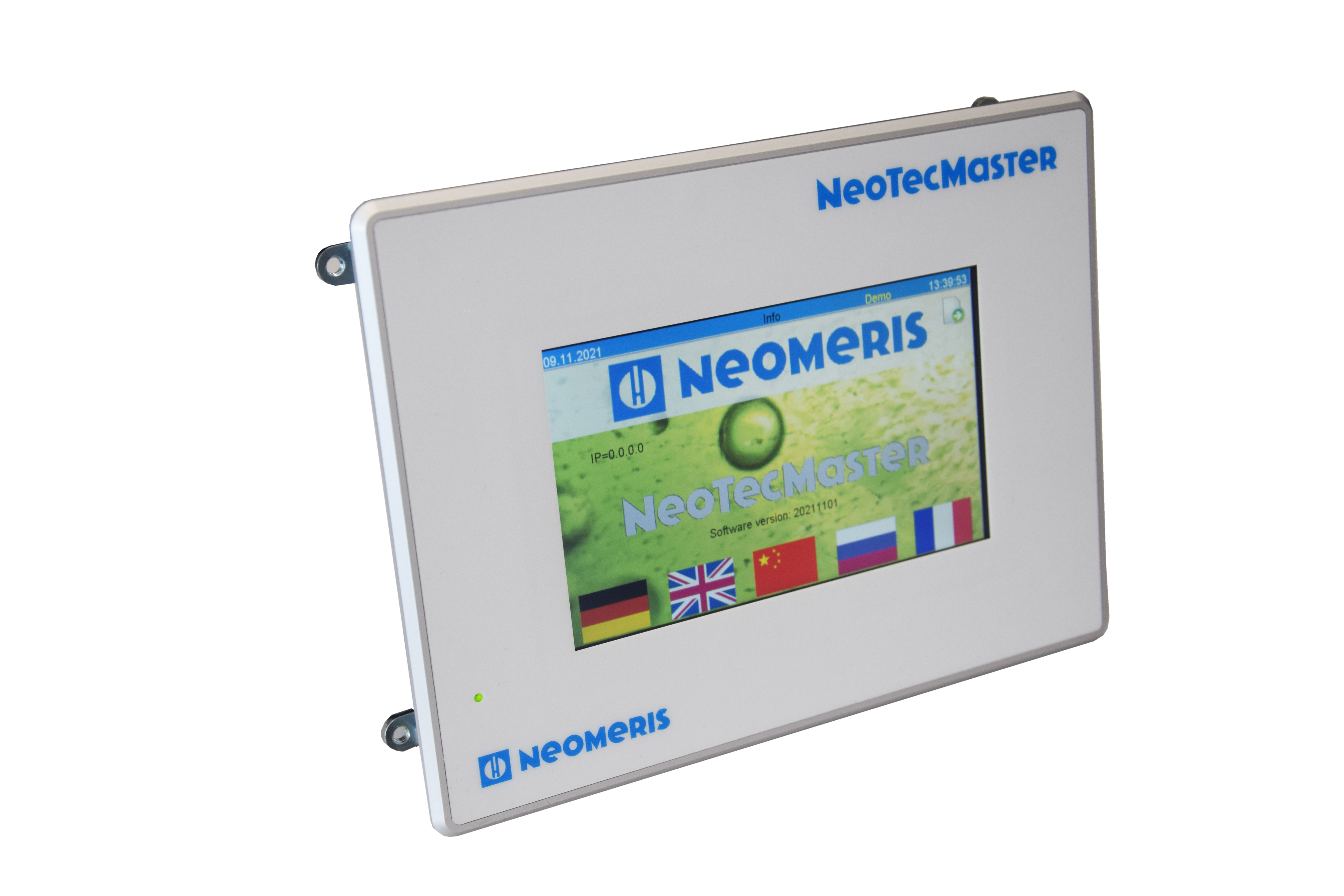 NeoTecMaster® 5 Zoll seitliche Ansicht Display an mit Startbildschirm, farbige Startmenü Darstellung