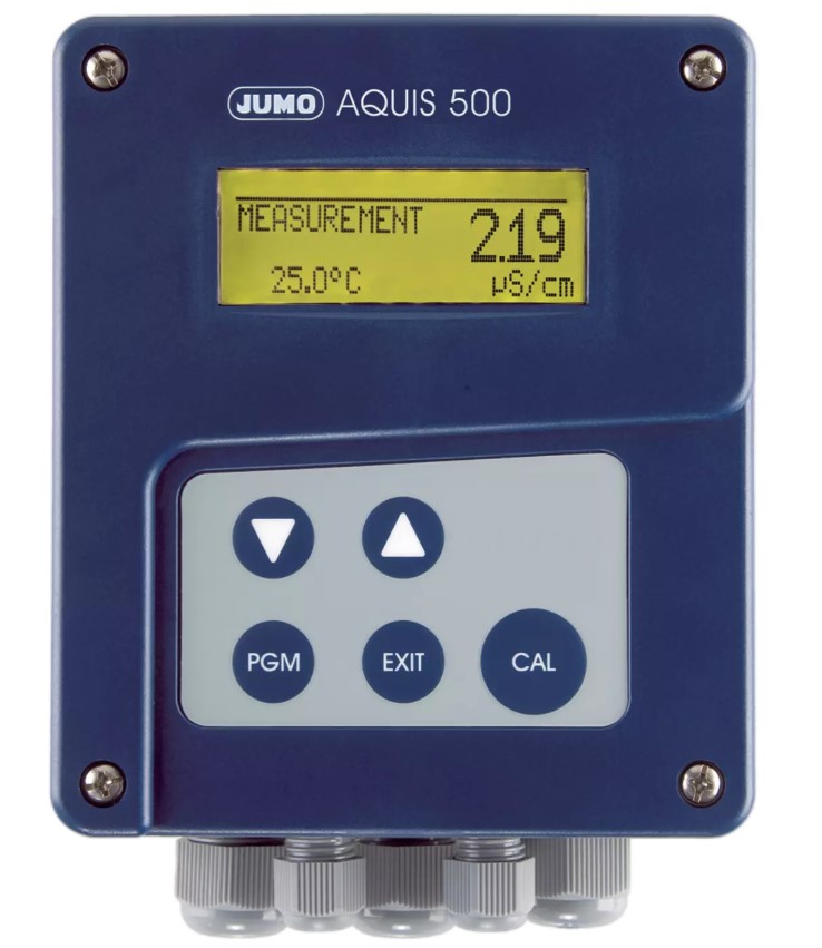 JUMO AQUIS 500 CR - Transmitter/controller for conductivity, TDS, resistance and temperature Aufbaugehäuse mit lötfreien Anschlussklemmen, Umschaltmöglichkeit Leitfähigkeit, Widerstand, TDS und Temperaturkompensation