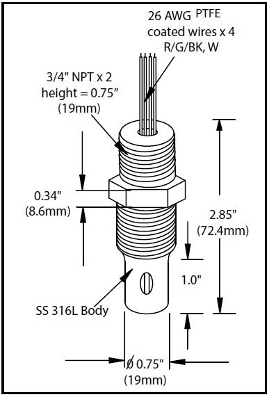 Select Edelstahl Leitfähigkeitssensor 200°C (max. 14 bar) für hohe Temperaturen und hohen Druck (HTLF)