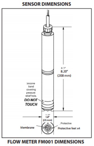 Technische Zeichnung 0-10 ppm Chlordioxid Sensor, Maße und Montage, Einbauanleitung Sensor, Sensor-Skizze für Installation, technische Sensorzeichnung