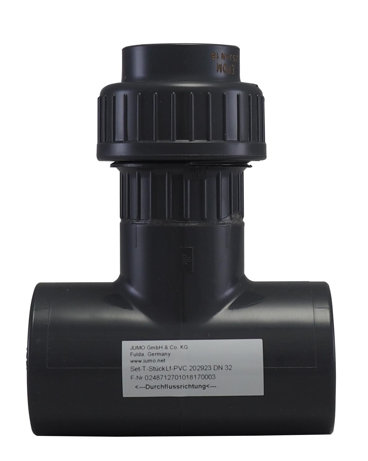 JUMO T-Stück DN32, PVC, Nahaufnahme des T-Stücks
