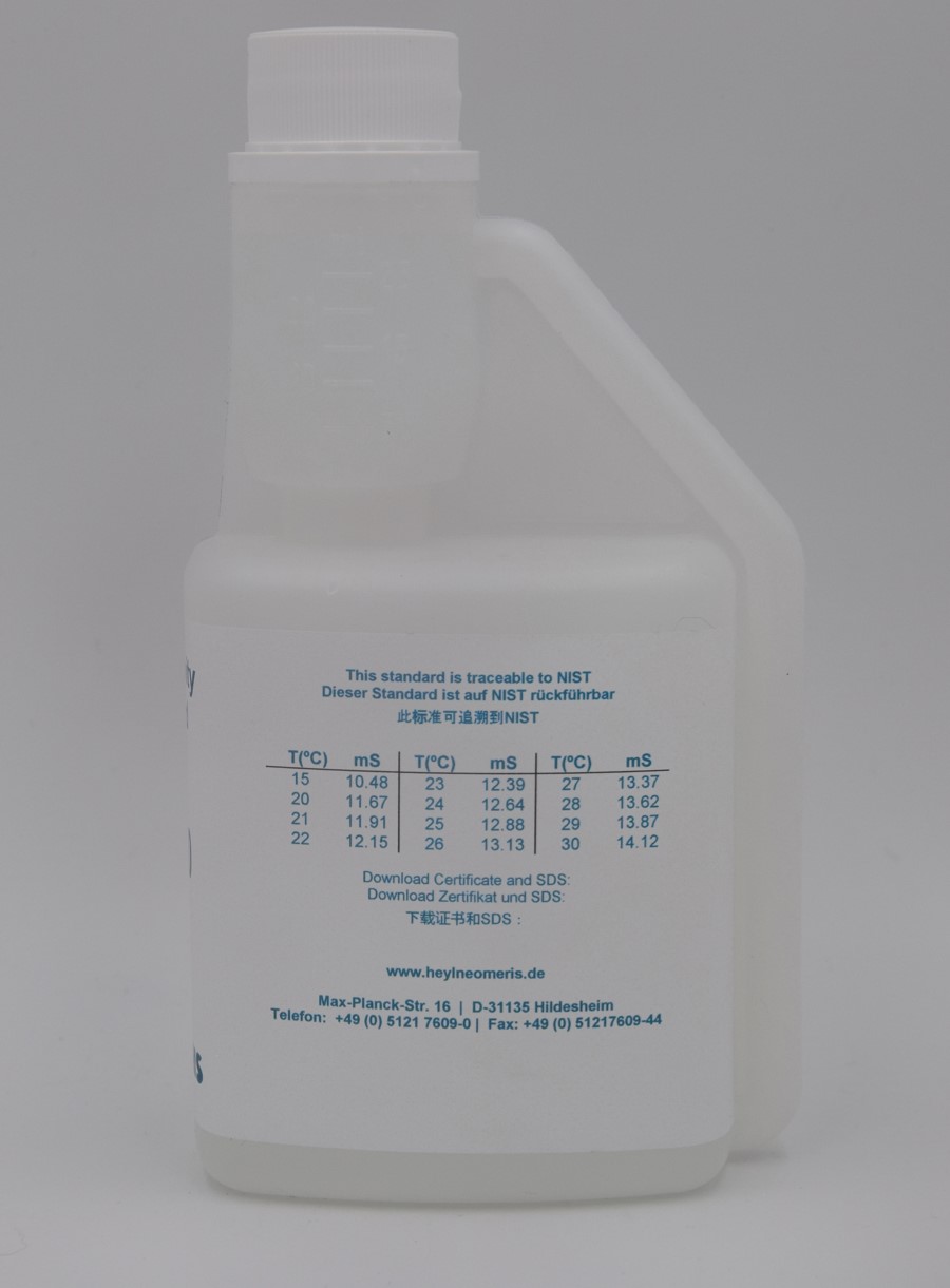 Leitfähigkeitskalibrierlösung, Kunststoffflasche mit Hygieneverschluss, Flüssigkeit sichtbar, einfache Dosierung, Schutz vor Kontamination 250ml