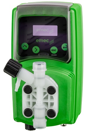 emec dosing pump VMS MF, front view, housing, control elements, and display