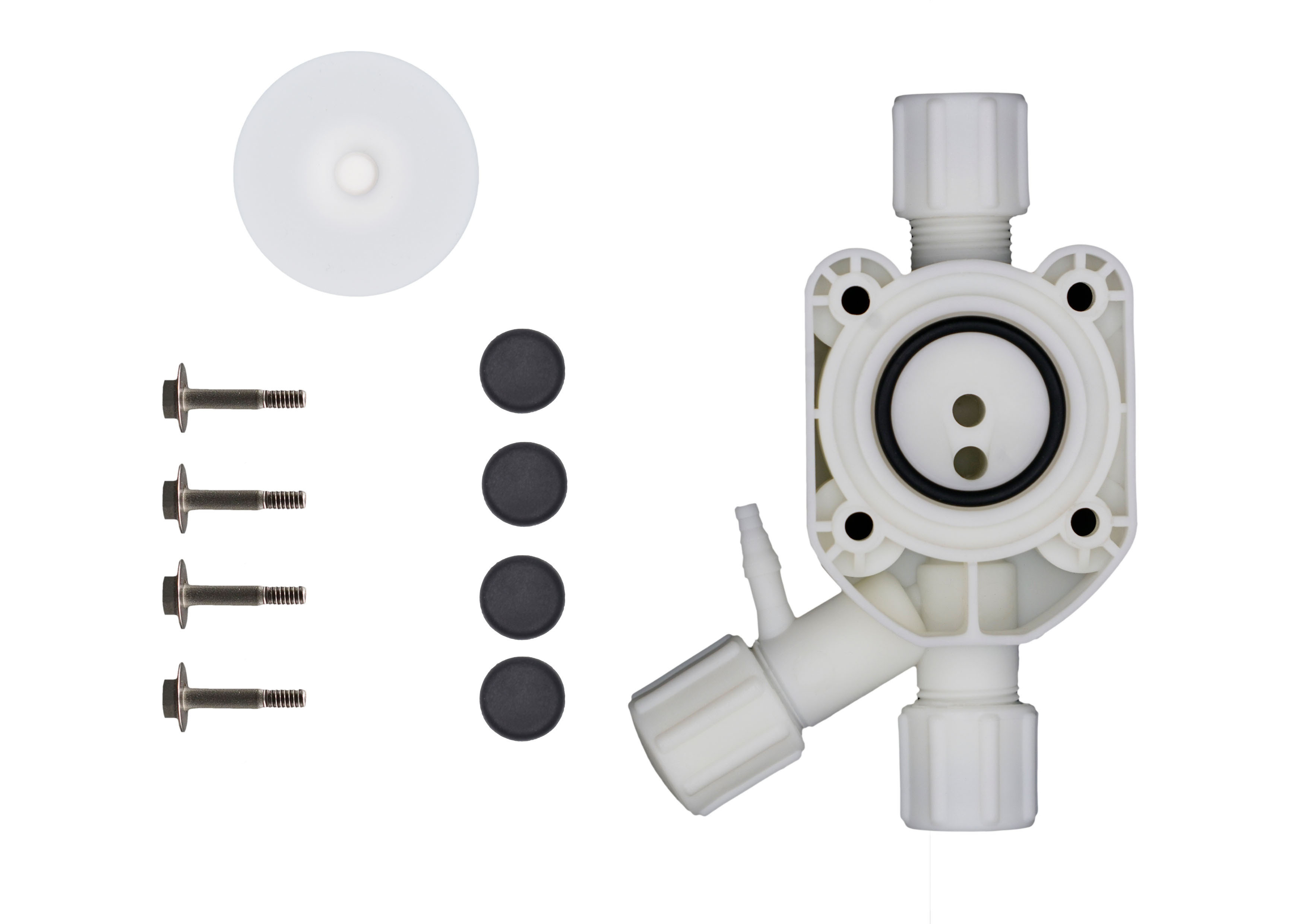 emec VMS pump service Set J - PP pump head, EPDM seal and PTFE diaphragm Komplettset für VMS MF Pumpe: PP Pumpenkopf, EPDM Dichtung, PTFE Membran