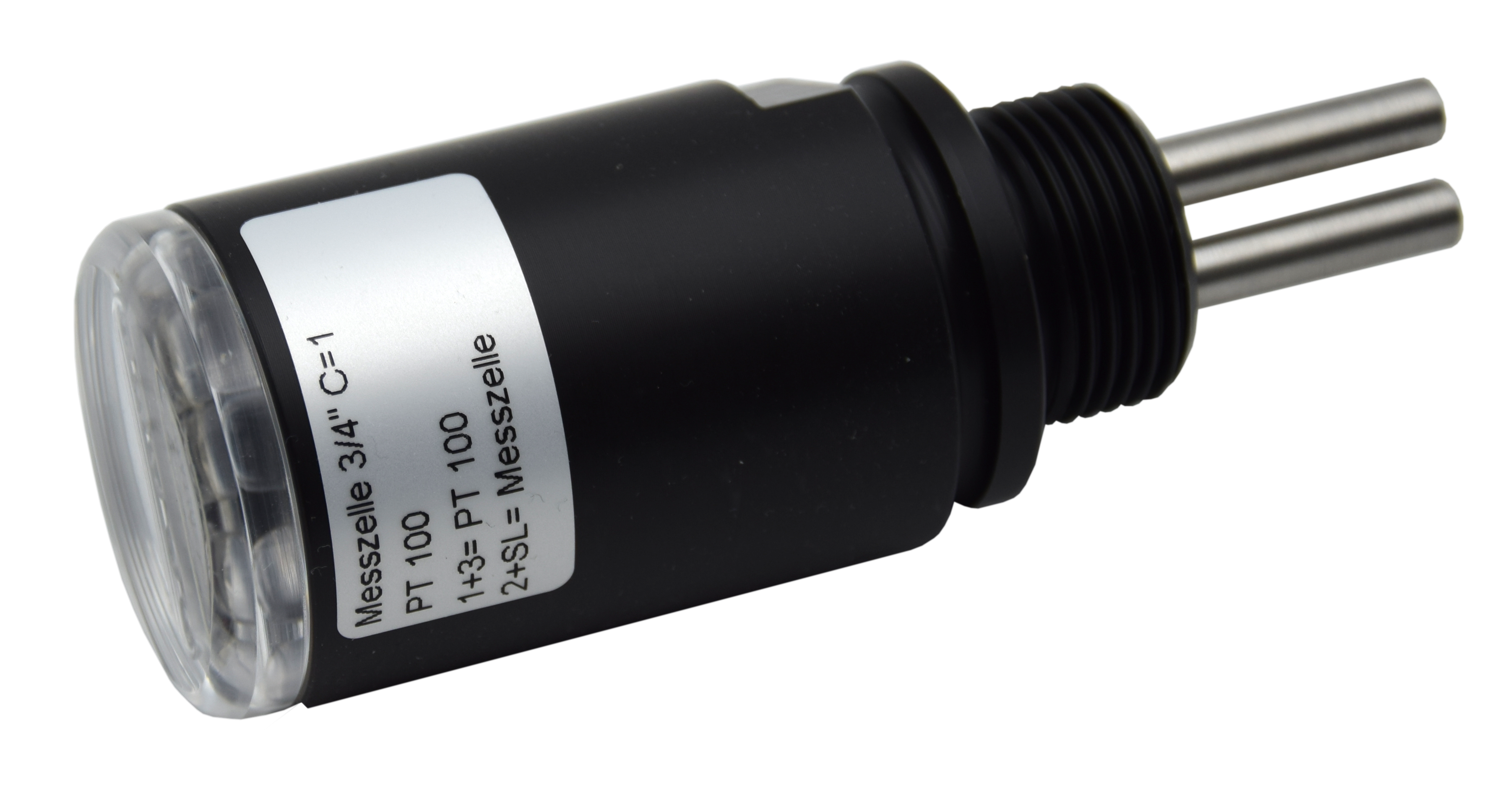 N-LED10, conductivity measuring instrument 0-10μS/cm with 5 LEDs and integrated 3/4" screw-in measuring cell N-LED10 Leitfähigkeitsmessgerät Seitenansicht mit 5 farbigen LEDs, schwarzes POM Gehäuse