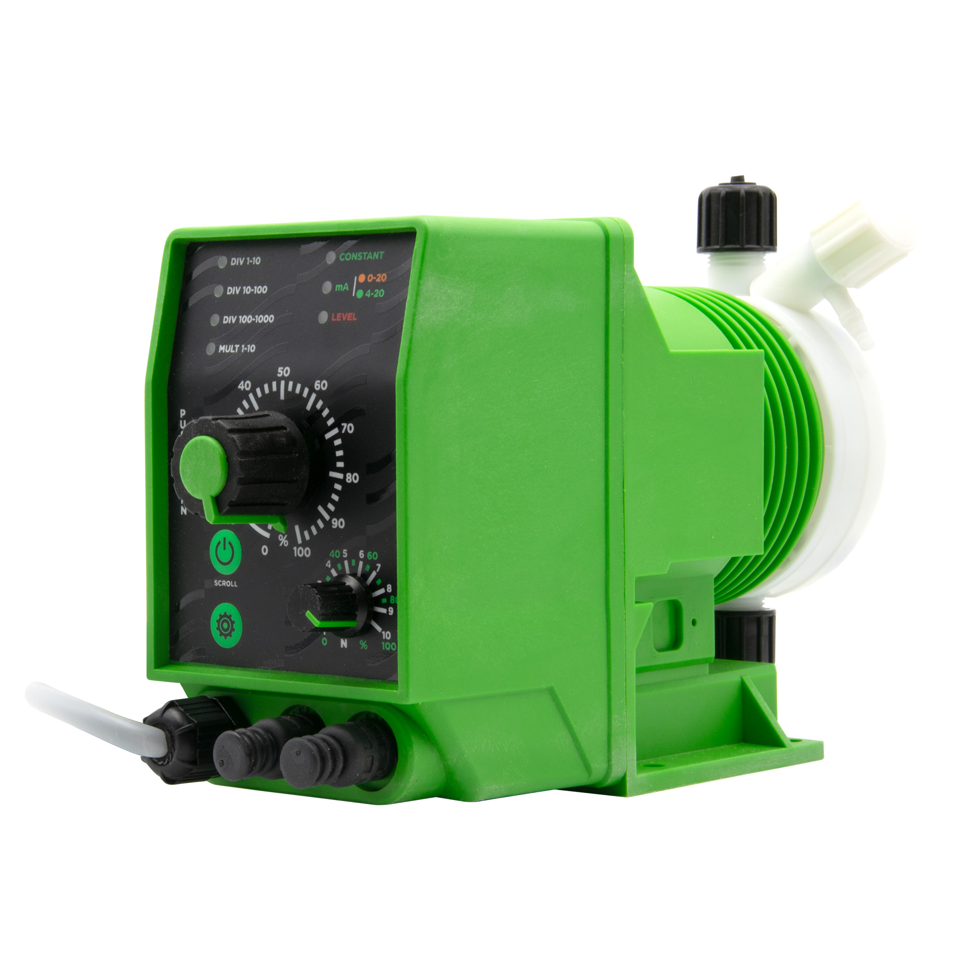 emec K-Plus Dosierpumpe, rechte Seitenansicht mit Bedienelementen, benutzerfreundliches Design