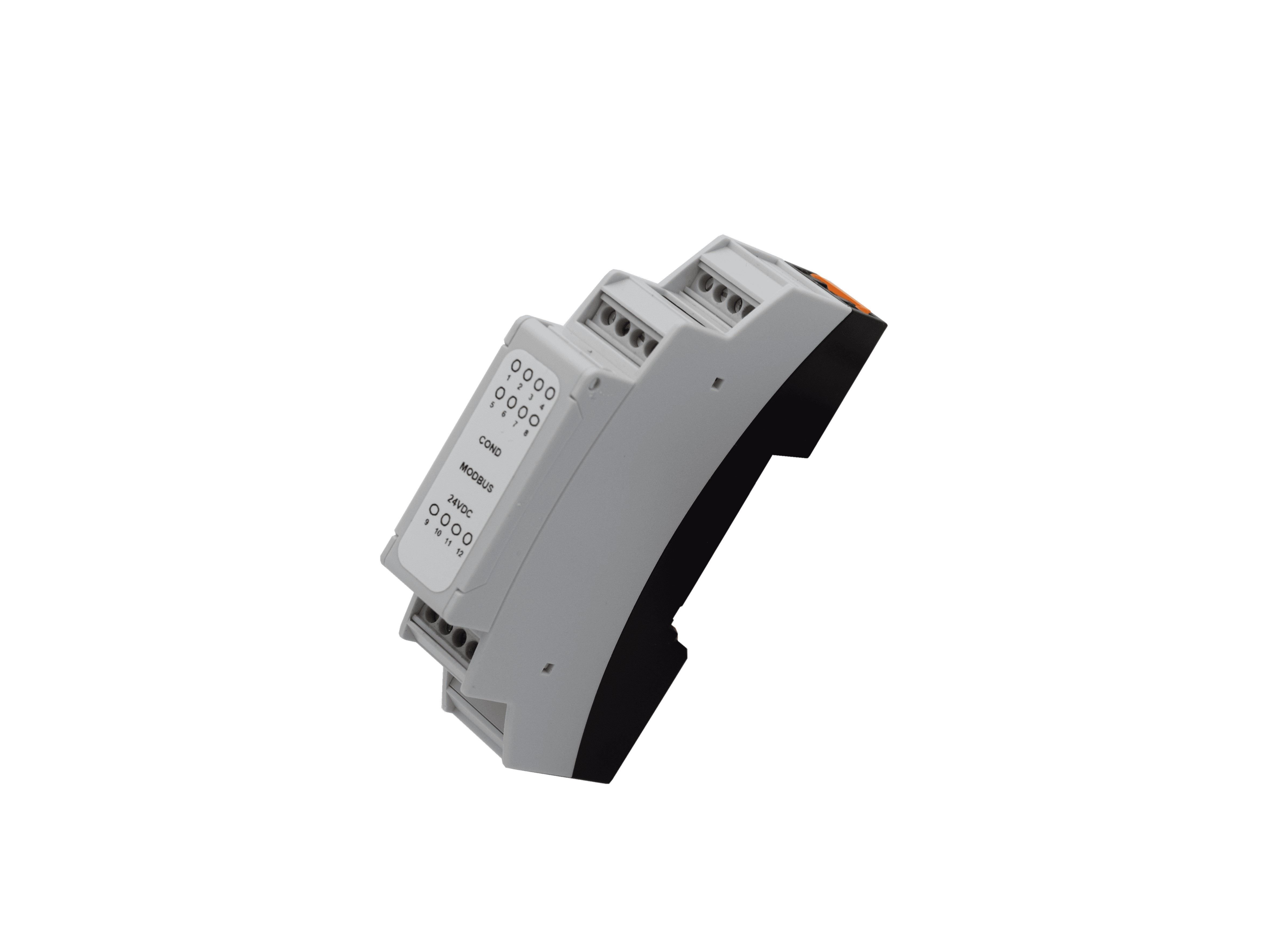 NeoTec Signalwandler Leitfähigkeit Modbus NeoTec Signalwandler Leitfähigkeit Modbus Frontansicht, kompaktes Gehäuse mit Anschlussklemmen, Integration von Leitfähigkeitssensoren