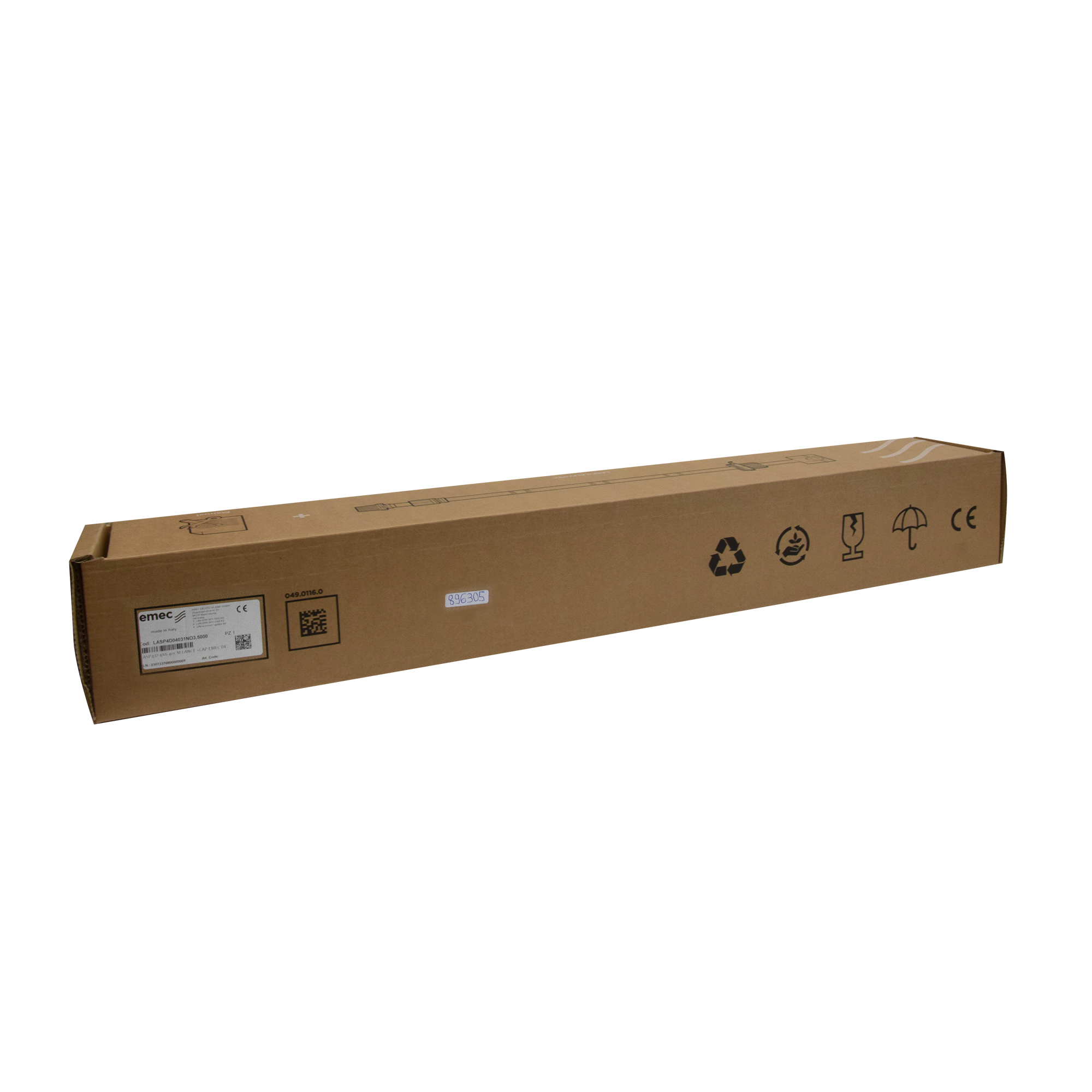 Verpackung aus Karton der emec EPDM-Sauglanze 40 cm LASP4 mit BNC Stecker