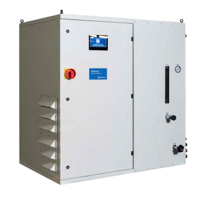 Ozon-Generator CFS-3, Seitenansicht, kompaktes Stahlblech-Gehäuse, IP42, industrielle Wasseraufbereitung