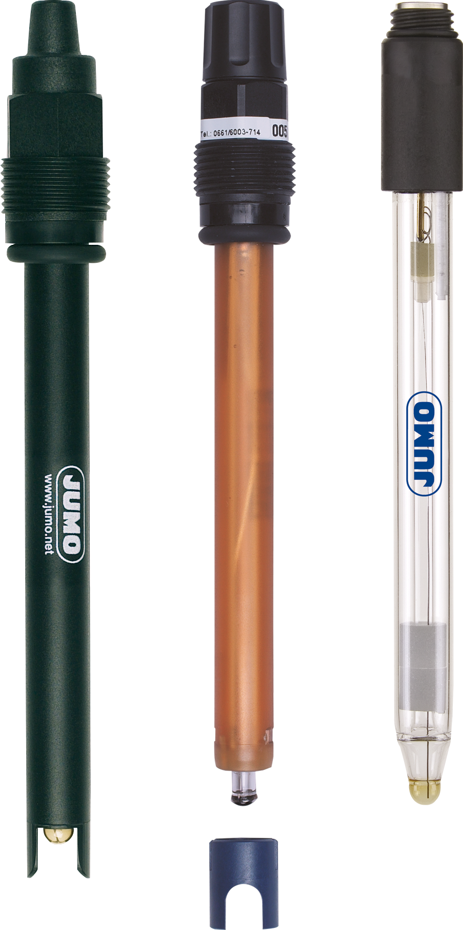 JUMO BlackLine pH plastic shaft electrode, S8 Pg13.5 screw head with fixed mounted protection basket JUMO Sensoren, drei pH-/Redox-Elektroden mit Schutzkorb, Schraubkopf und Elektrolytausführung