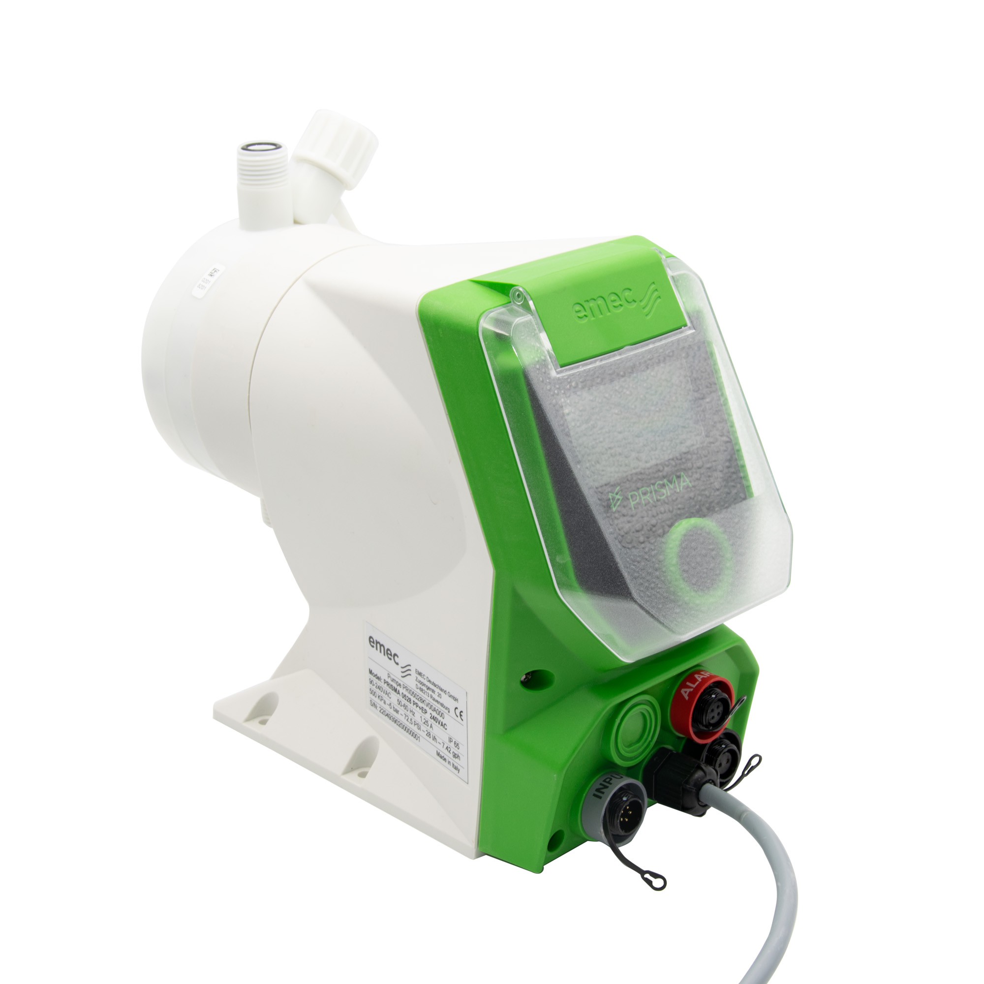 emec PRISMA Schrittmotor Dosierpumpe, geschlossene Schutzkappe für das Display, Dosierpumpe kompakte Bauweise